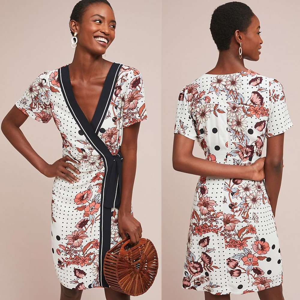 Maeve Anthropologie Aubrey floral dot wrap dress